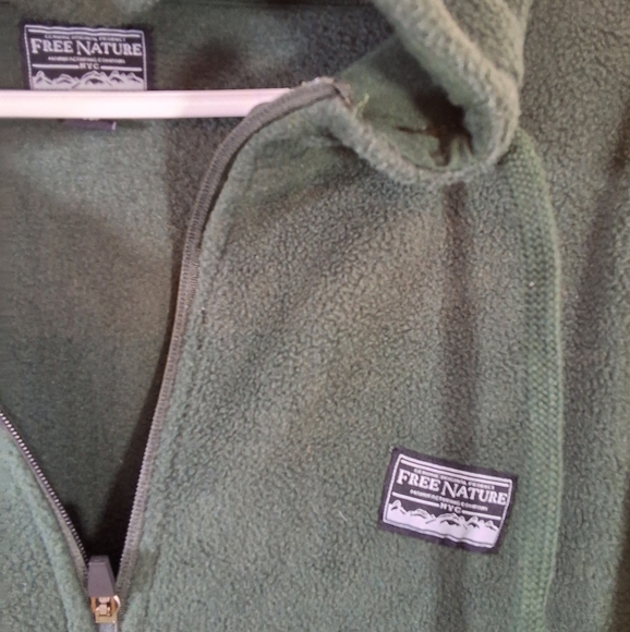 mens free nature fleece 1/4 zip pullover hoodie green aztec print warm sz m euc - Picture 2 of 9